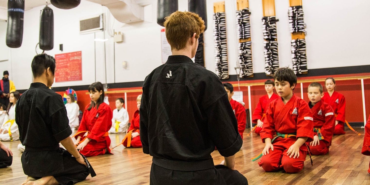 kids focusing in karate class